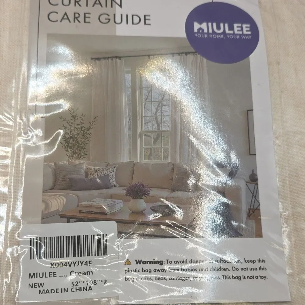 MIULEE Linen Cream Sheer Curtain Panels 52x108 Textured Rod Pocket Modern